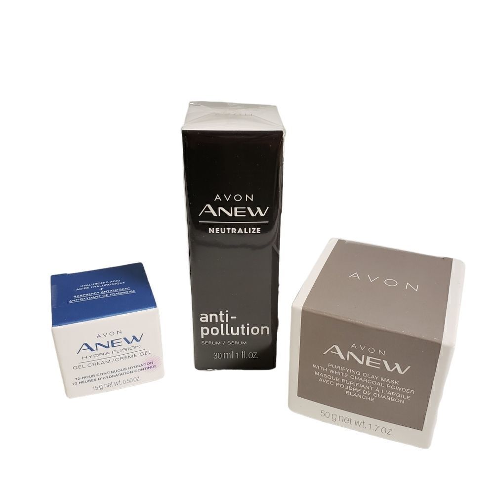 Avon ANEW Bundle Anti-Pollutuon Serum, Purifying Face Mask, Gel Cream